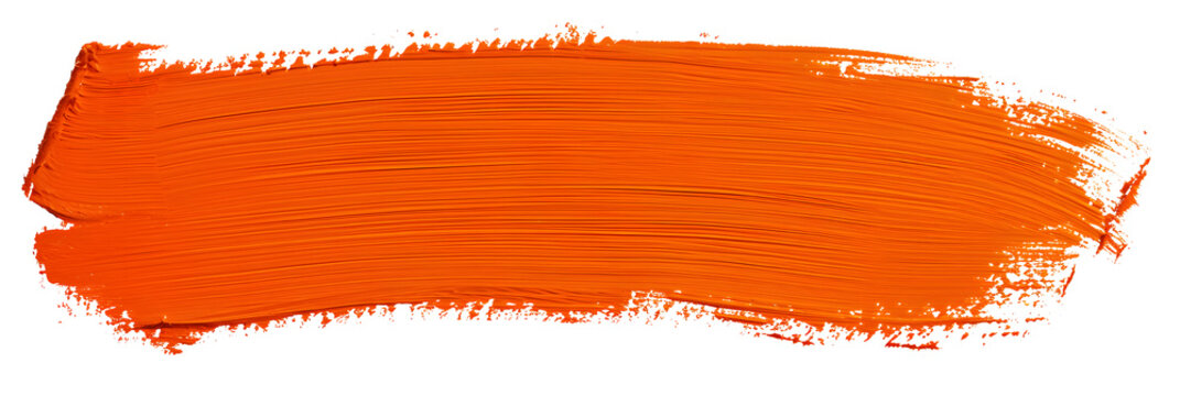 Orange stroke of paint texture isolated on transparent background