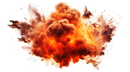 An explosion with fire in the center and smoke around the edge, isolated on a transparent background
