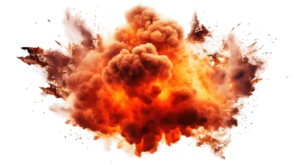 Selbstklebende Fototapeten An explosion with fire in the center and smoke around the edge, isolated on a transparent background © Creative Canvas