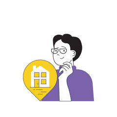 Contact us concept with cartoon people in flat design for web. Man consulting business clients and getting address location info. Vector illustration for social media banner, marketing material.