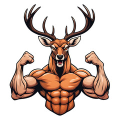 Muscular deer illustration. Suitable for fitness logos, bodybuilders, gym athletes.