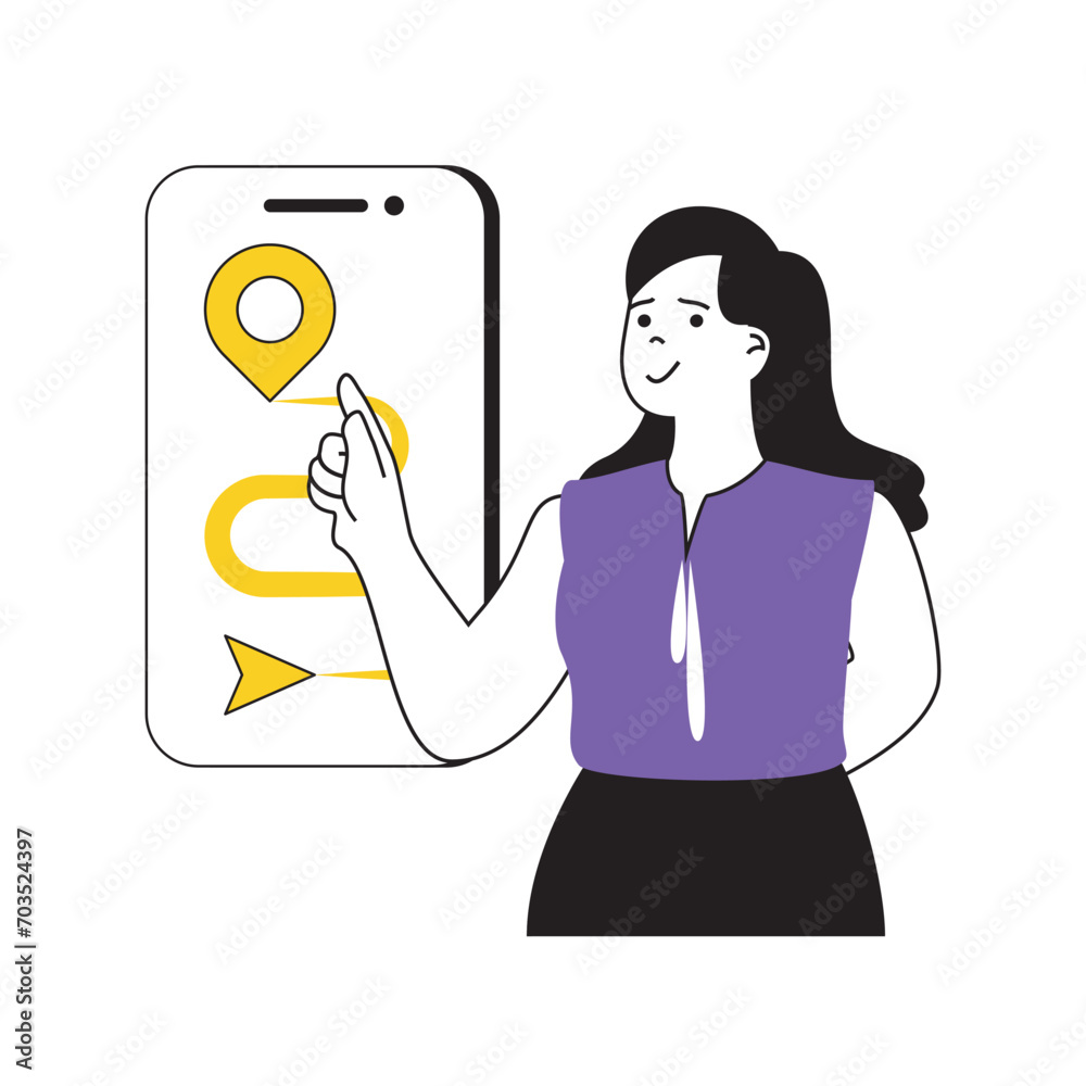 Aufkleber contact us concept with cartoon people in flat design for web. woman connecting with client and gett