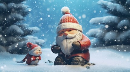 Cute watercolor Christmas gnome scene