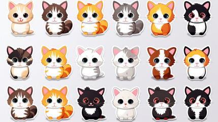 Obraz premium Variety of cute cat stickers featuring different cat breeds. Cat portraits on a clean background.