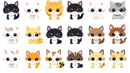 Cat portrait stickers with a selection of adorable cat breeds on a clean background. - obrazy, fototapety, plakaty