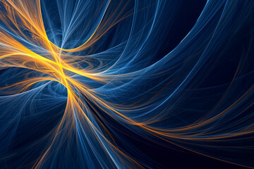 Abstract luxury glowing lines curved overlapping on dark blue background.