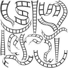 black and white film. Movies Flim background with Flim roll. Film Strip icon. Black filled vector illustration. Filmstrip Set With Different Versions of Film