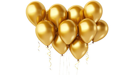 Golden balloons isolated on transparent background
