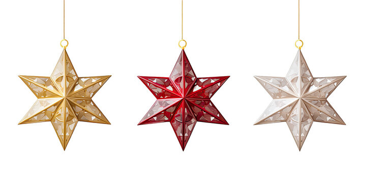 Golden, red and white christmas star, isolated a transparent background