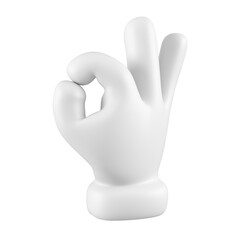 White emoji close up showing ok gesture isolated. Showing hand agree icon, symbol, signal and sign. 3d rendering.