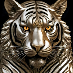 Fototapeta premium Tiger made of silver and gold on black background - abstract artwork
