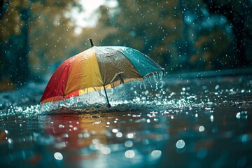 An umbrella filled with water