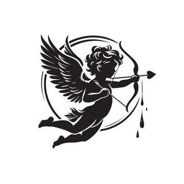 recommend clip art: Shadowy allure: Valentine Cupid's black silhouette in a captivating composition - vector stock for Valentine Day
                    