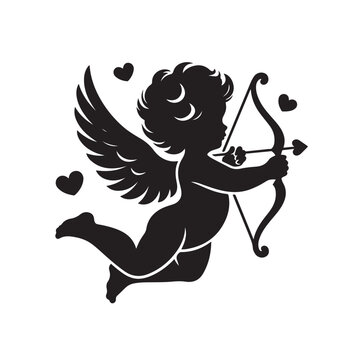 recommend clip art: Elegant and intricate portrayal of a Valentine Cupid's black silhouette - vector stock for Valentine Day
                    