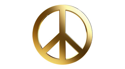 Peace sign made of gold, isolated a transparent background