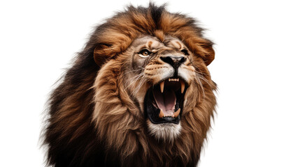 Portrait of a roaring lion with an aggressive look, isolated a transparent background - Powered by Adobe