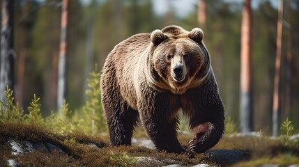 Brown bear in nature in the taiga