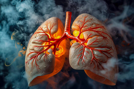 Smoker's lungs, an abstract vision of problems after smoking, Generative AI