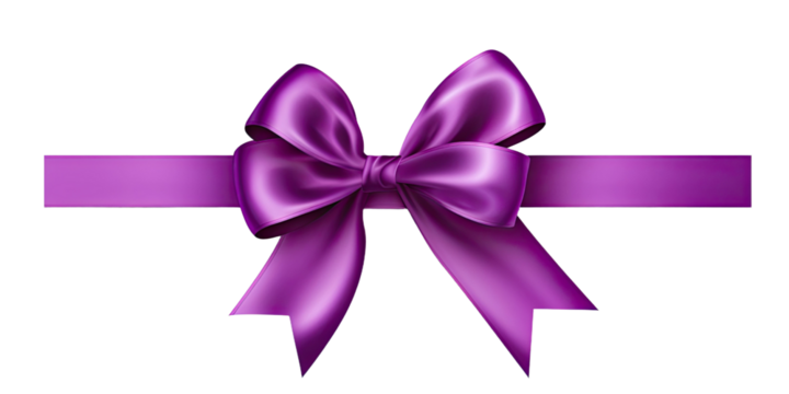 Purple gift ribbon with a bow against a gray background 