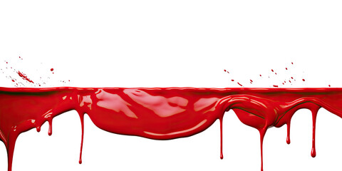 Red paint drips and flows down from the top of the picture, isolated a transparent background - obrazy, fototapety, plakaty