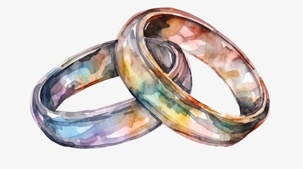 Watercolor style wedding rings. AI Generated