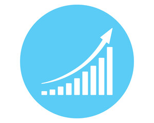 Upward stepping white arrow in blue circle. Growth Bar white stairs step to growth success vector illustration on white. Progress way and forward achievement creative concept. Bar graph of white bars.