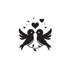 Romantic allure: Detailed black silhouette of love birds - love birds vector stock Valentine lovebirds silhouette
