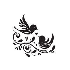 Fototapeta na wymiar Celebration of love: Elegant black vector silhouette featuring love birds - Valentine lovebirds silhouette love birds vector stock 