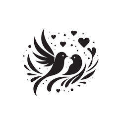A celebration of love: Enchanting love birds in black vector silhouette - Valentine lovebirds silhouette love birds vector stock
