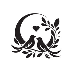Romantic celebration: Detailed black silhouette of love birds - Valentine lovebirds silhouette love birds vector stock
