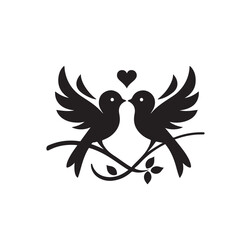 Elegant and enchanting: Love birds black vector silhouette for Valentine's Day - love birds vector stock Valentine lovebirds silhouette
