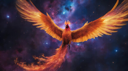 Obraz na płótnie Canvas Nebula PhoenixDescription The Nebula Phoenix is a cosmic bird with wings that resemble swirling galaxies. Witness the physics of space and time as it flaps through the digital cosmos.