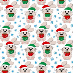 Seamless pattern with Christmas Rabbit and cup
