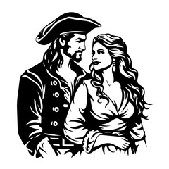 Fototapeta na wymiar Romantic Pirate Couple Adventure Vector