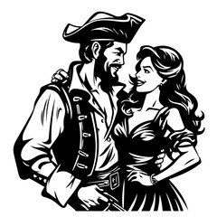 Fototapeta na wymiar Romantic Pirate Couple Adventure Vector