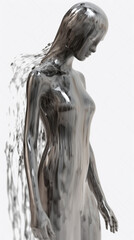 Liquid metal drips down the model's body. AI Generated