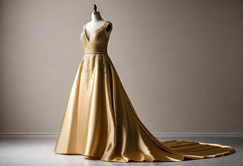 golden wedding dress on simple minimal background