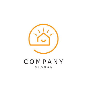 Home real estate round sun nature smile house logo design timeless emblem brand identity logotype abstract minimalist monogram typography vector logo
