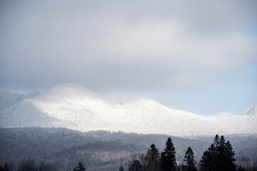 Mountain covered with frozen snow in the Lake Placid region