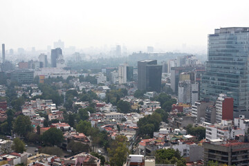 Panoramic view of the city and air pollution, global warming concept