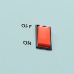 On off switch isolated on turquoise green background - 3d render - shutdown concept