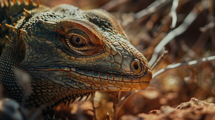 Obraz premium Close-Up Shot of Lizard Camouflaged on Ground