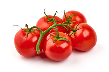 Ripe fresh tomatoes, close-up, isolated on white background.
