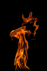 Fire flames isolated on black background, movement of fire flames abstract background
