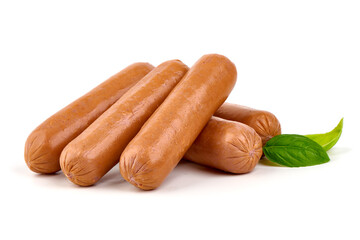Boiled sausages, isolated on white background.