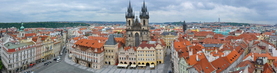 Panoramic view of Notre Dame Church and the Big Square in Prague