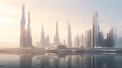 Fototapeta na wymiar city skyline at sunset. Generative AI