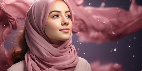 Portrait of an Arab girl wearing a beautiful modern hijab .February 1 is World Hijab Day