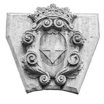 Coat of arms with a cross carved element. Gothic Quarter of Barcelona png photo.