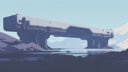 ship on the river. Digital made background illustration. Generative AI